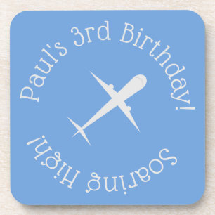Personalised Aeroplane on Blue Coaster