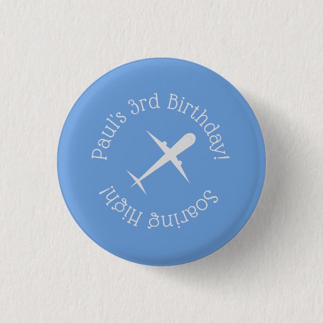 Personalised Aeroplane on Blue, Soaring High 3 Cm Round Badge (Front)