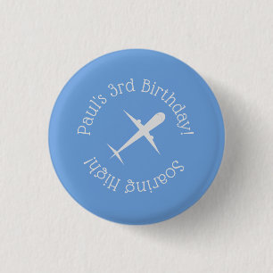 Personalised Aeroplane on Blue, Soaring High 3 Cm Round Badge