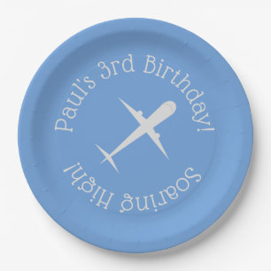 Personalised Aeroplane on Blue, Soaring High Paper Plate