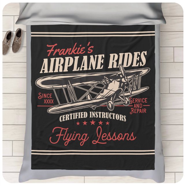 Personalised Aeroplane Rides Retro Flying Lessons  Fleece Blanket (Creator Uploaded)