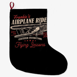 Personalised Aeroplane Rides Retro Flying Lessons  Large Christmas Stocking
