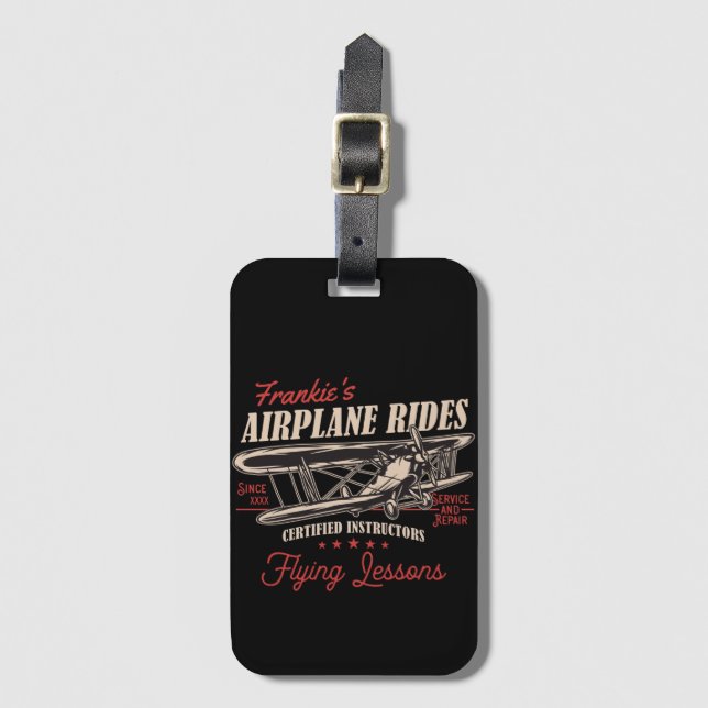 Personalised Aeroplane Rides Retro Flying Lessons Luggage Tag (Front Vertical)