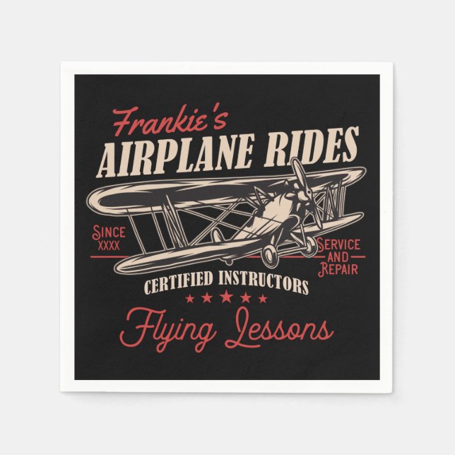 Personalised Aeroplane Rides Retro Flying Lessons  Napkin (Front)