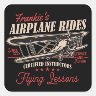 Personalised Aeroplane Rides Retro Flying Lessons  Square Sticker