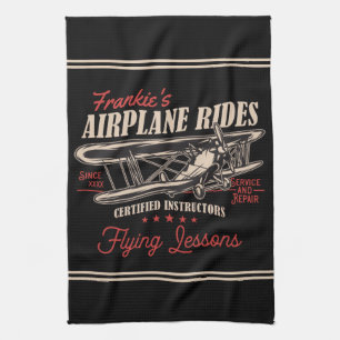 Personalised Aeroplane Rides Retro Flying Lessons Tea Towel