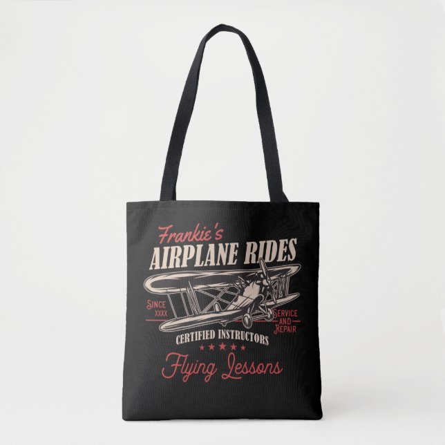 Personalised Aeroplane Rides Retro Flying Lessons Tote Bag (Front)