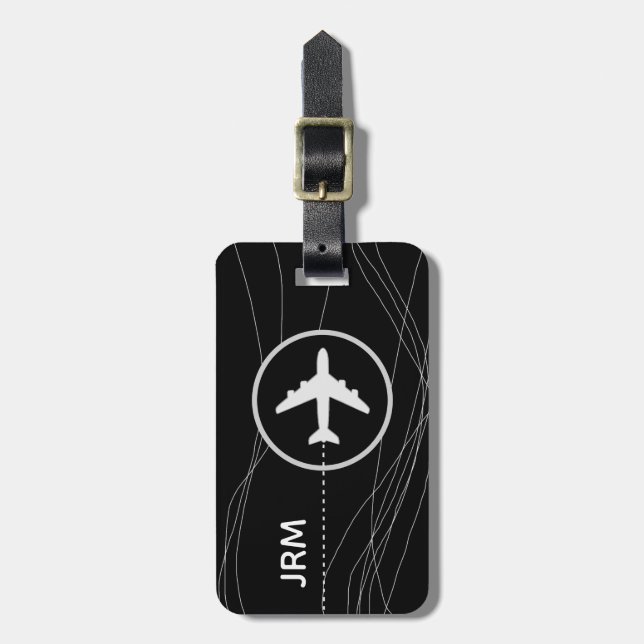 Personalised Aeroplane Travel Black Luggage Tag (Front Vertical)
