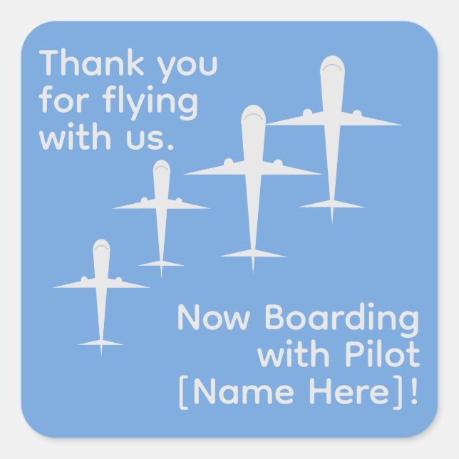  Personalised Aeroplanes in Flight on Sky Blue Square Sticker (Front)