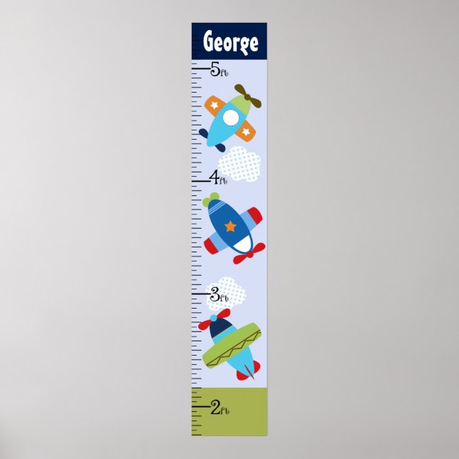 Personalised Aeroplanes Taking Flight Growth Chart (Front)