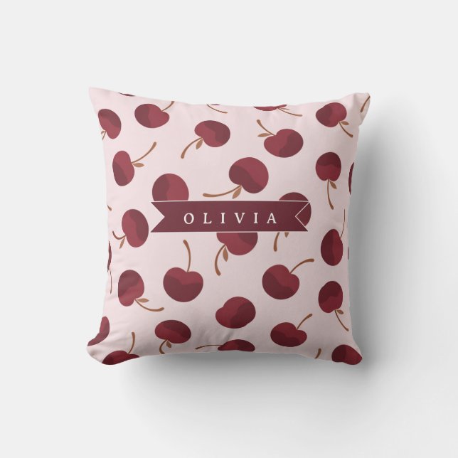 Personalised Aesthetic Cherry Pattern Name Gift Cushion (Front)