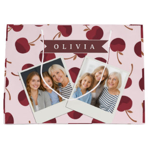 Personalised Aesthetic Cherry Pattern Name Gift Large Gift Bag