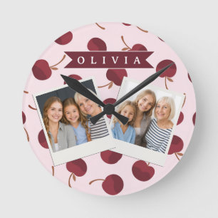 Personalised Aesthetic Cherry Pattern Name Gift Round Clock