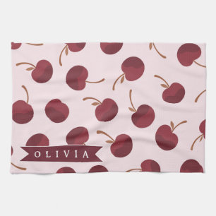 Personalised Aesthetic Cherry Pattern Name Gift Tea Towel