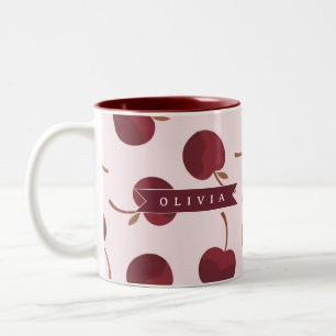 Personalised Aesthetic Cherry Pattern Name Gift Two-Tone Coffee Mug