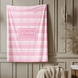 Personalised Aesthetic Throw Pink Tartan Comfort Fleece Blanket