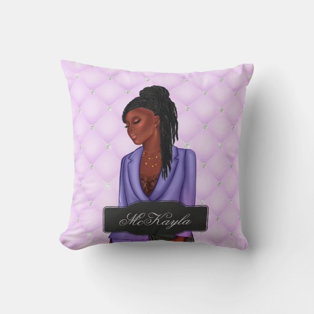 Personalised African-American CEO Boss Woman Throw Cushion (Front)