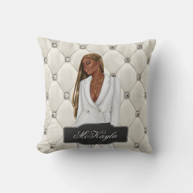 Personalised African-American CEO Boss Woman Throw Cushion (Front)