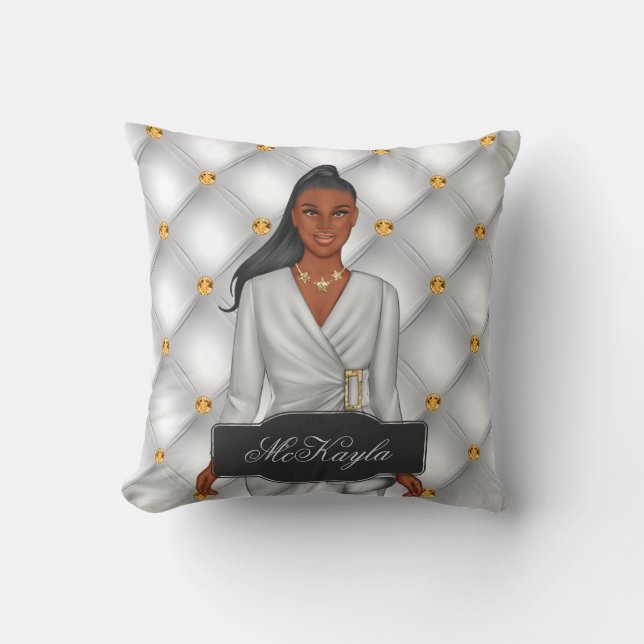 Personalised African-American Fashion Woman Throw  Cushion (Front)