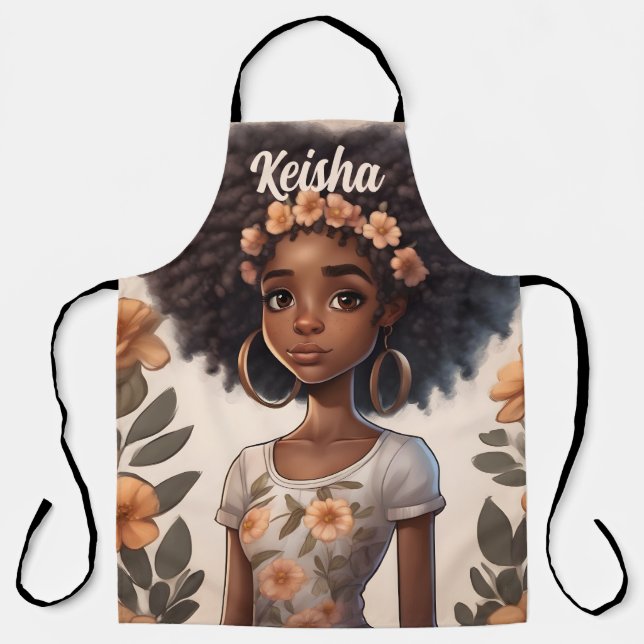 Personalised African American Girl Apron (Front)