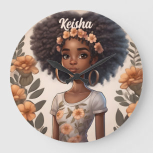 Personalised African American Girl Clock