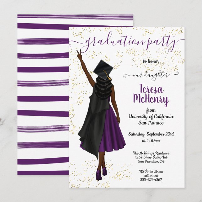 Personalised African American Girl Graduation Invitation (Front/Back)