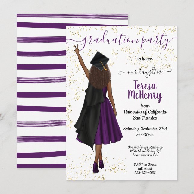 Personalised African American Girl Graduation Invitation (Front/Back)