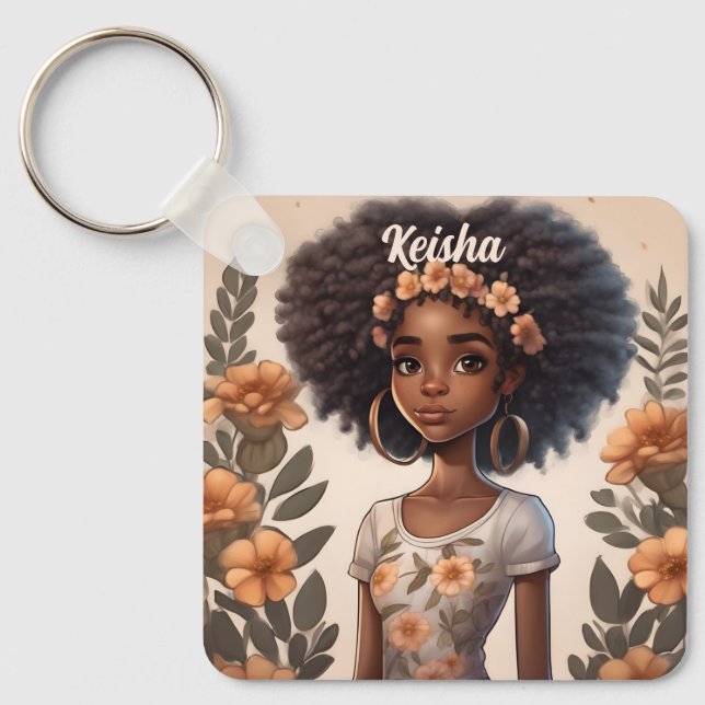 Personalised African American Girl Keychain (Front)