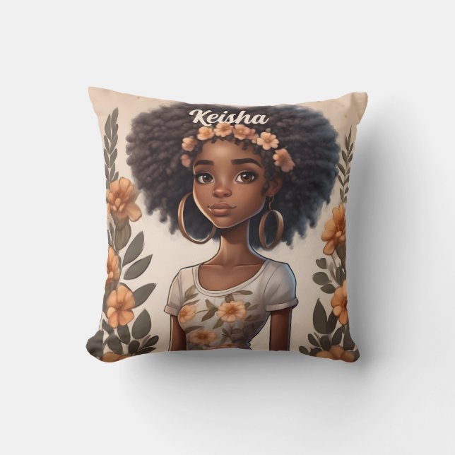 Personalised African American Girl Pillow (Front)