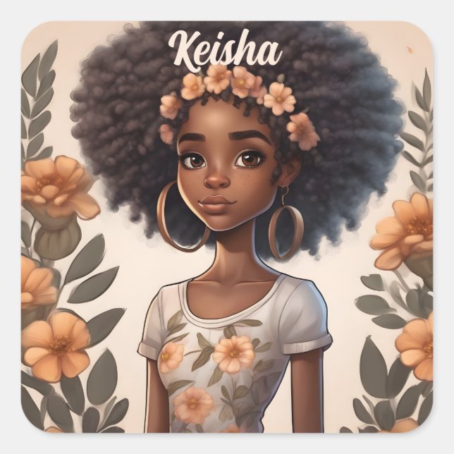 Personalised African American Girl Sticker (Front)