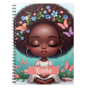 Personalised African American Girl with florals Notebook