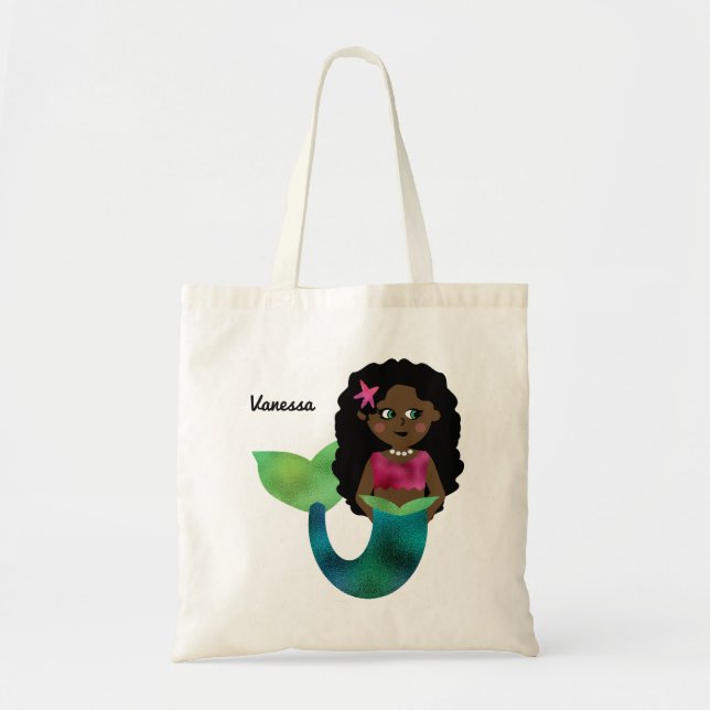 Personalised African American Mermaid Faux Foil Tote Bag (Front)