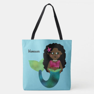 Personalised African American Mermaid Faux Foil Tote Bag
