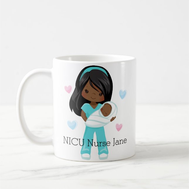 Personalised African American NICU Nurse with Baby Coffee Mug (Left)