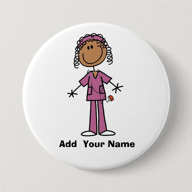 Personalised African American  Nurse  Button (Front)