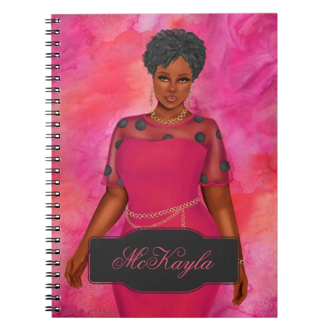 Personalised African-American Plus Size Woman Notebook (Front)
