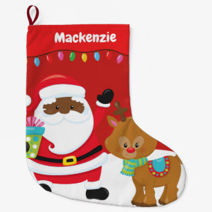 Personalised African American Santa Large Christmas Stocking