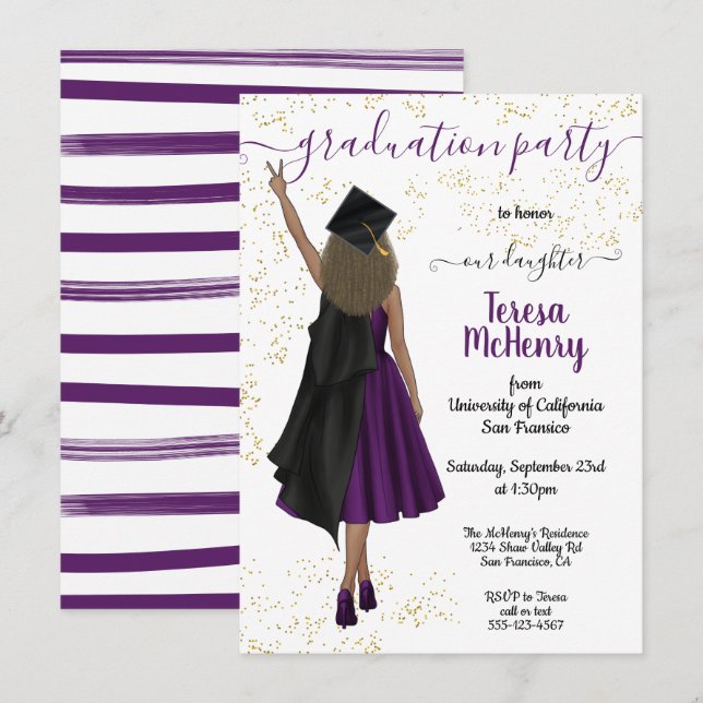 Personalised African American tan Girl Graduation Invitation (Front/Back)