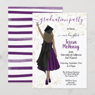 Personalised African American tan Girl Graduation Invitation