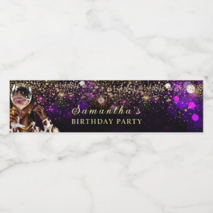 Personalised African American Woman Birthday Water Bottle Label