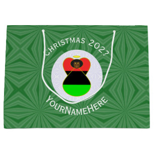 Personalised African Diaspora Angel Christmas Flag Large Gift Bag