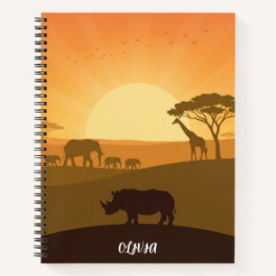Personalised African Safari Sunset Spiral Notebook