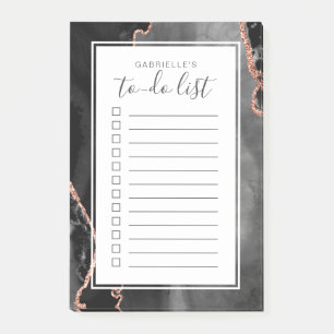 Personalised Agate Black Rose Gold To Do List Post-it Notes