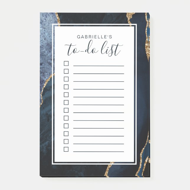 Personalised Agate Geode Blue Gold To Do List Post-it Notes (Front)