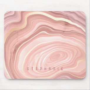 Personalised Agate Geode Blush Pink Gold Mouse Mat