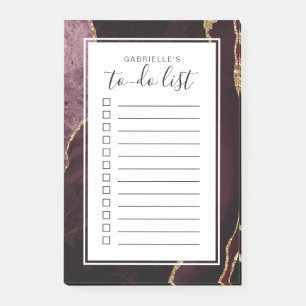 Personalised Agate Geode Burgundy Gold To Do List Post-it Notes