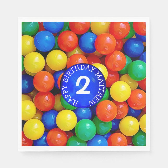 Personalised Age and Name Ball Pit Themed Birthday Napkin (Front)