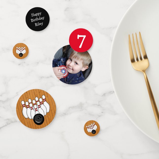 Personalised Age and Photo Bowling Birthday Party Confetti (Group)