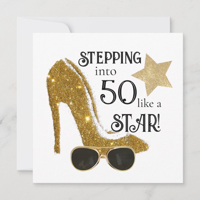 Personalised Age Birthday Invitation Gold Glitter (Front)