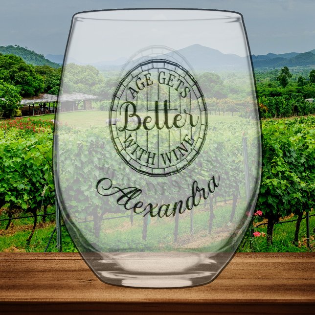 Personalised Age Gets Better With Wine Birthday Stemless Wine Glass (Creator Uploaded)